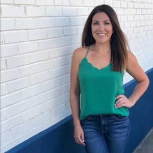 J Crew Scalloped Cami Top in Kelly Green-SZ 4